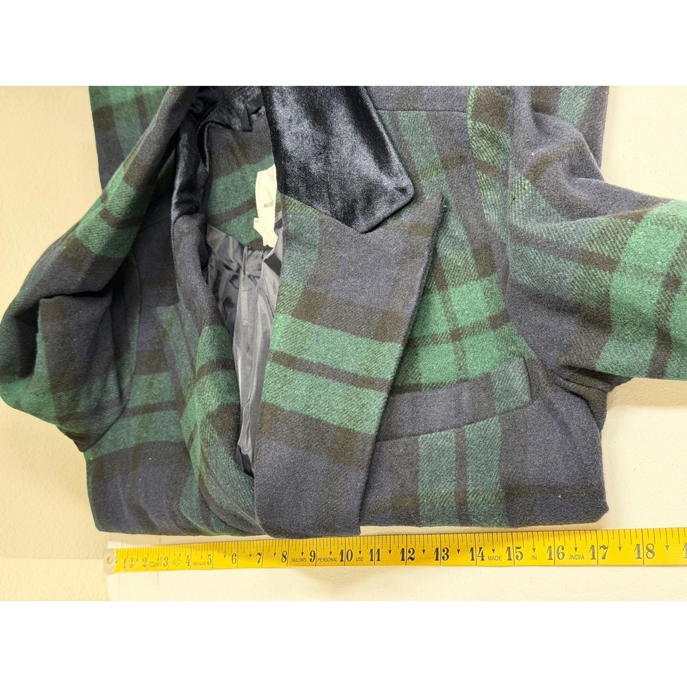 Avec Les Filles Coat Womens XS Navy Green Tartan Plaid Double Breasted Academia - Picture 10 of 11